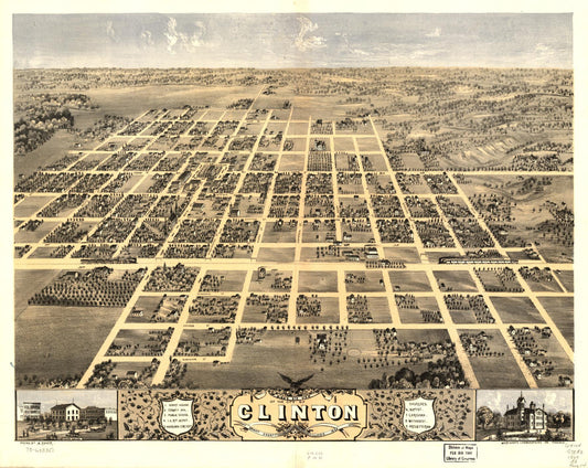 Bird's eye view of the city of Clinton, DeWitt County, Illinois 1869. (1869) – Historic Bird’s-Eye View Panorama Print