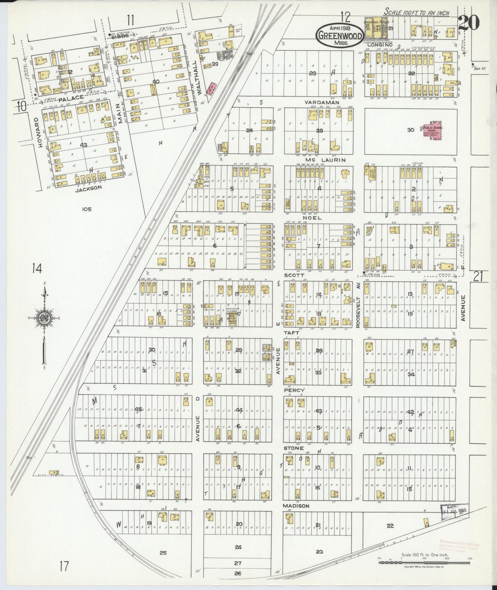 Sanborn Fire Insurance Map from Greenwood, Leflore County, Mississippi (1918), Sheet #0020 - Complete Map Set gallery image, historic Sanborn map, vintage wall art, Mississippi Mississippi