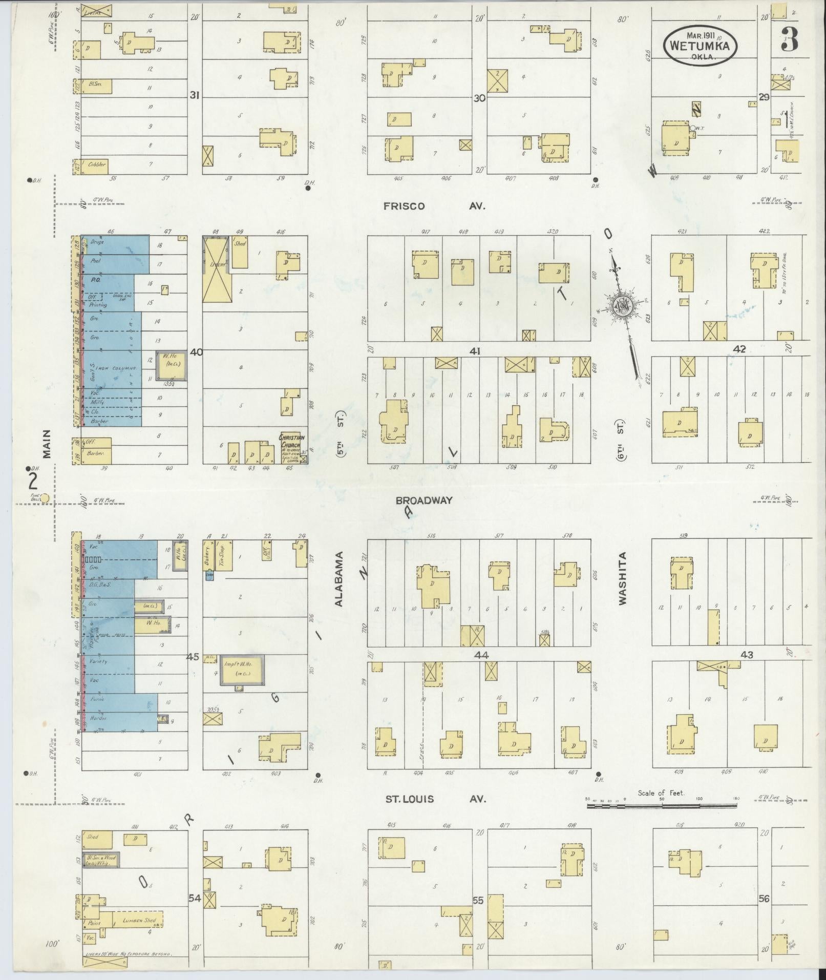 Sanborn Fire Insurance Map from Wetumka, Hughes County, Oklahoma (1911), Sheet #0003 - Historic Sanborn Fire Insurance Map Print, vintage old map wall art, antique decor, genealogy gift, Oklahoma Oklahoma map