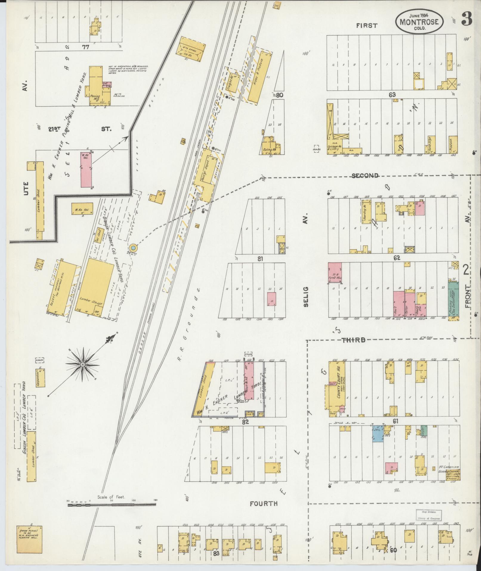 Sanborn Fire Insurance Map from Montrose, Montrose County, Colorado (1904), Sheet #0003 - Complete Map Set gallery image, historic Sanborn map, vintage wall art, Colorado Colorado
