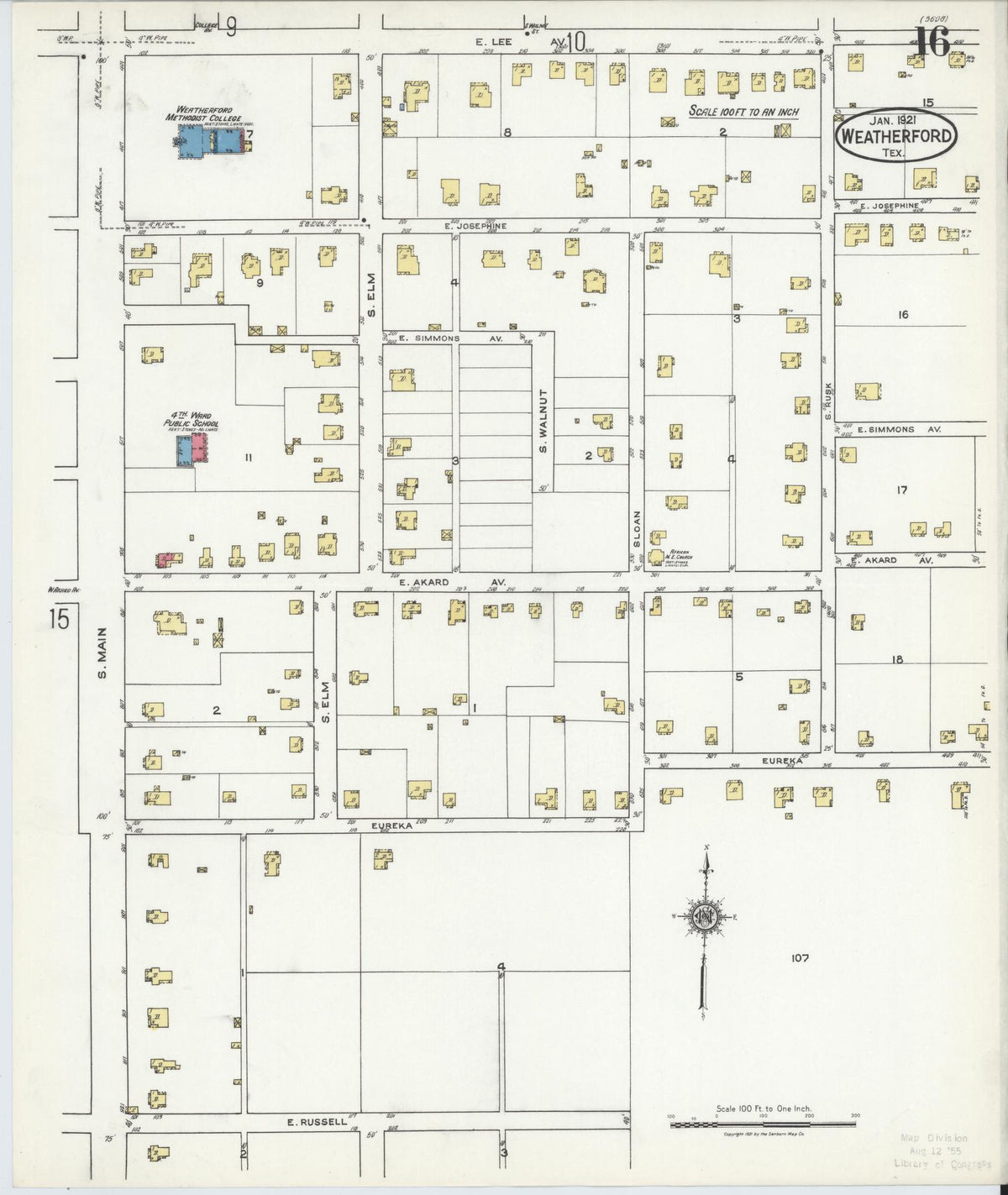 Sanborn Fire Insurance Map from Weatherford, Parker County, Texas (1921), Sheet #0016 - Complete Map Set gallery image, historic Sanborn map, vintage wall art, Texas Texas
