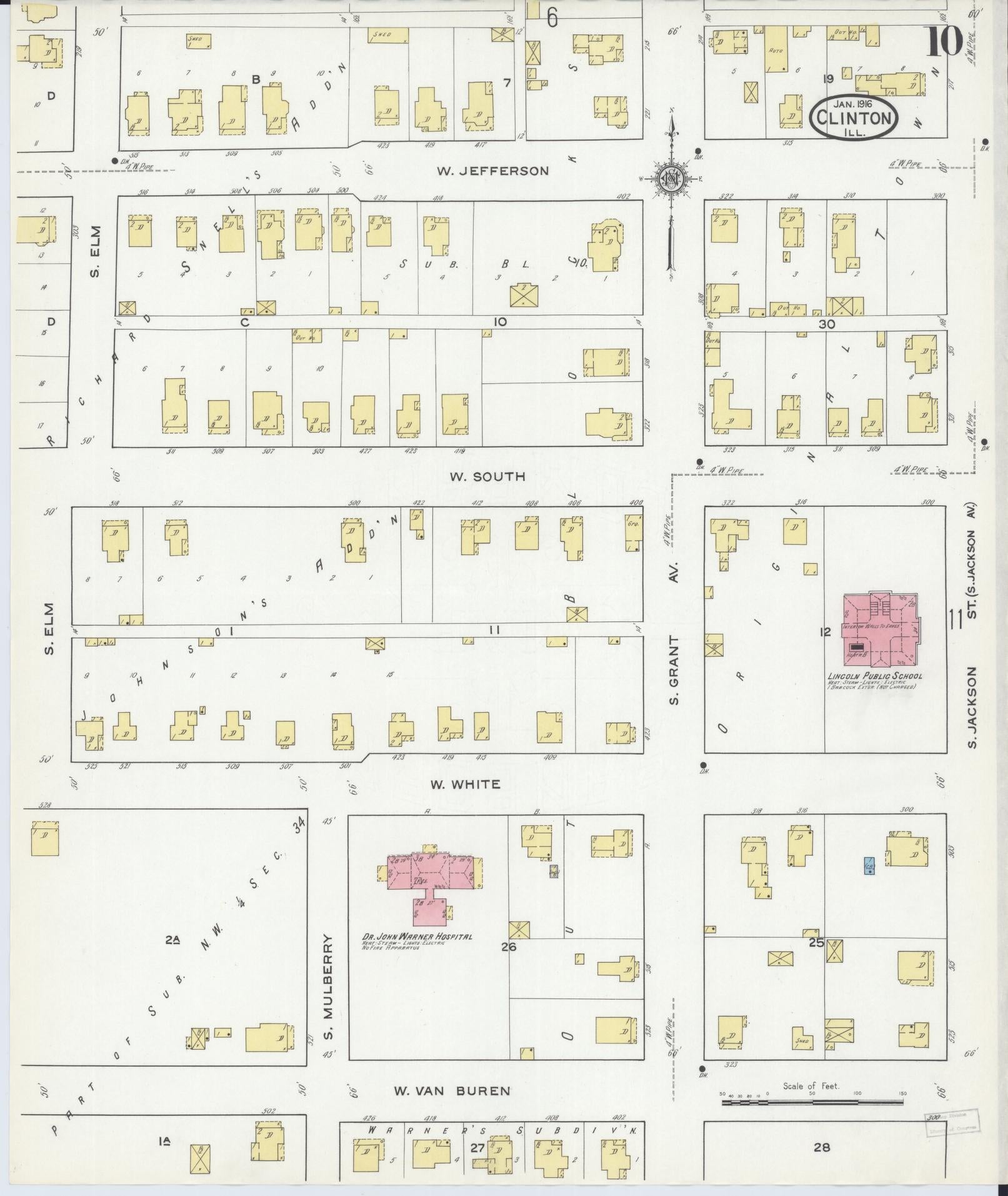 Sanborn Fire Insurance Map from Clinton, De Witt County, Illinois (1916), Sheet #0010 - Historic Sanborn Fire Insurance Map Print, vintage old map wall art, antique decor, genealogy gift, Illinois Illinois map