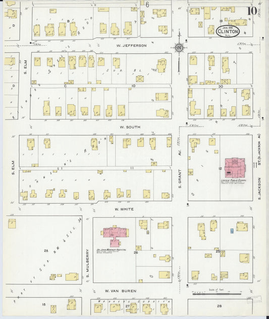 Sanborn Fire Insurance Map from Clinton, De Witt County, Illinois (1916), Sheet #0010 - Historic Sanborn Fire Insurance Map Print, vintage old map wall art, antique decor, genealogy gift, Illinois Illinois map
