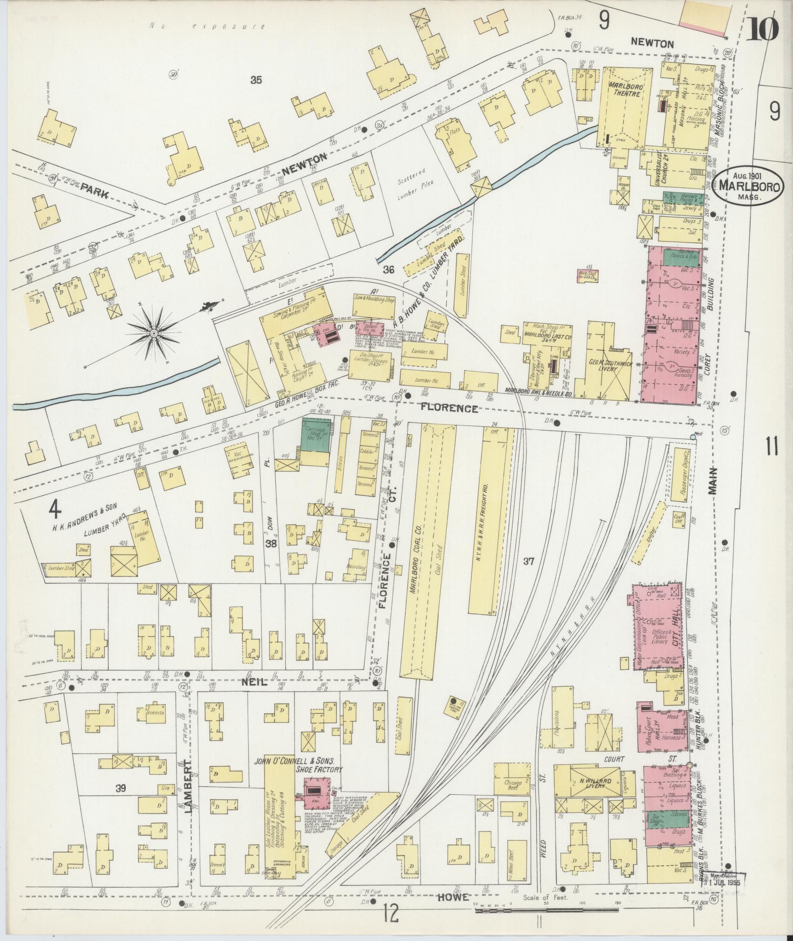 Sanborn Fire Insurance Map from Marlborough, Middlesex County, Massachusetts (1901), Sheet #0010 - Complete Map Set gallery image, historic Sanborn map, vintage wall art, Massachusetts Massachusetts