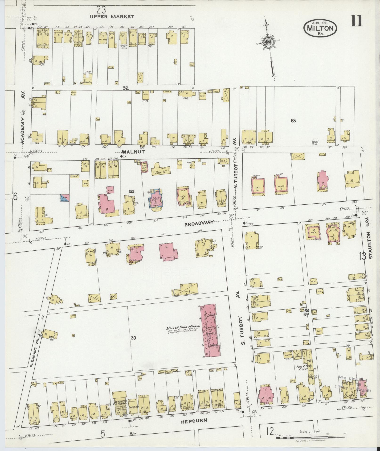 Sanborn Fire Insurance Map from Milton, Northumberland County, Pennsylvania (1918), Sheet #0011 - Complete Map Set gallery image, historic Sanborn map, vintage wall art, Pennsylvania Pennsylvania