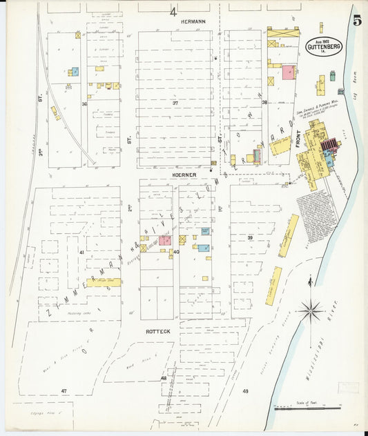 Sanborn Fire Insurance Map from Guttenberg, Clayton County, Iowa (1902), Sheet #0005 - Historic Sanborn Fire Insurance Map Print, vintage old map wall art