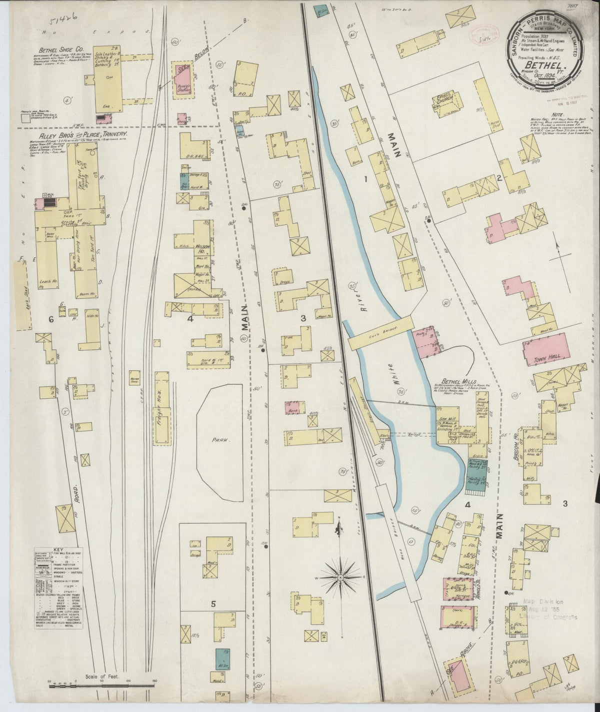Sanborn Fire Insurance Map from Bethel, Windsor County, Vermont (1894), Sheet #0001 - Historic Sanborn Fire Insurance Map Print, vintage old map wall art, antique decor, genealogy gift, Vermont Vermont map