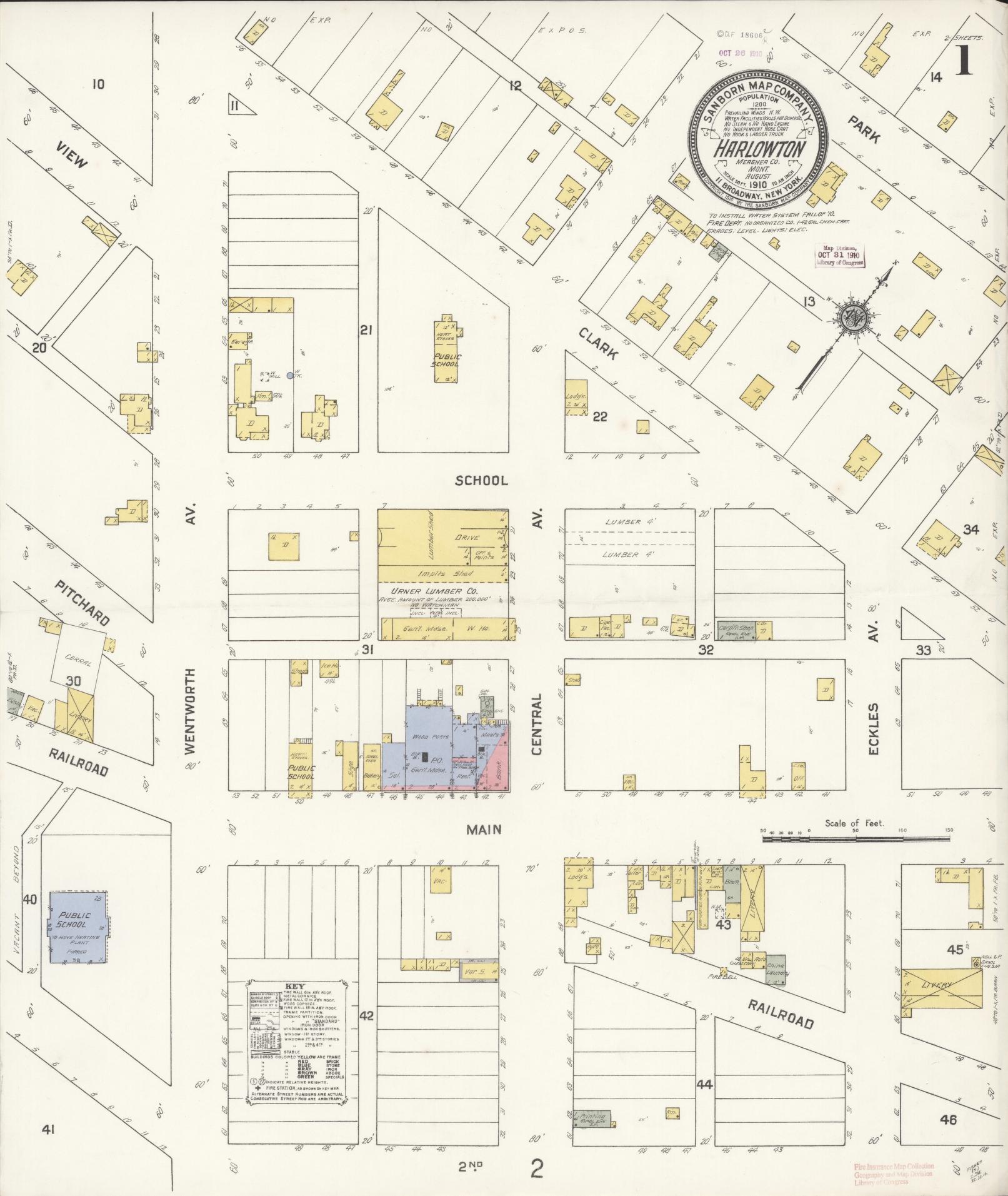 Sanborn Fire Insurance Map from Harlowton, Wheatland County, Montana (1910), Sheet #0001 - Historic Sanborn Fire Insurance Map Print, vintage old map wall art, antique decor, genealogy gift, Montana Montana map