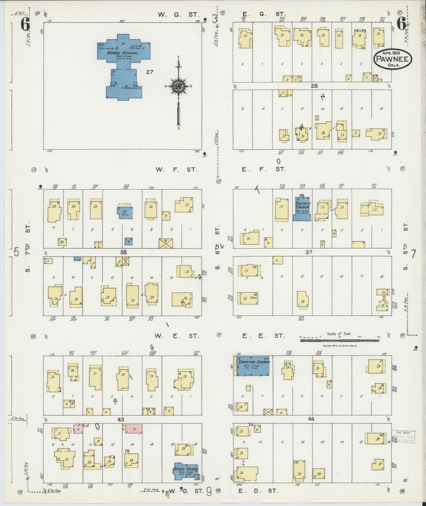 Sanborn Fire Insurance Map from Pawnee, Pawnee County, Oklahoma (1924), Sheet #0006 - Complete Map Set gallery image, historic Sanborn map, vintage wall art, Oklahoma Oklahoma