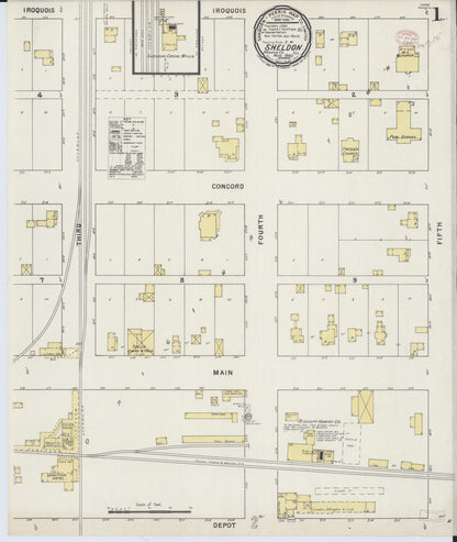 Sanborn Fire Insurance Map from Sheldon, Iroquois County, Illinois (1895), Sheet #0001 - Complete Map Set gallery image, historic Sanborn map, vintage wall art, Illinois Illinois
