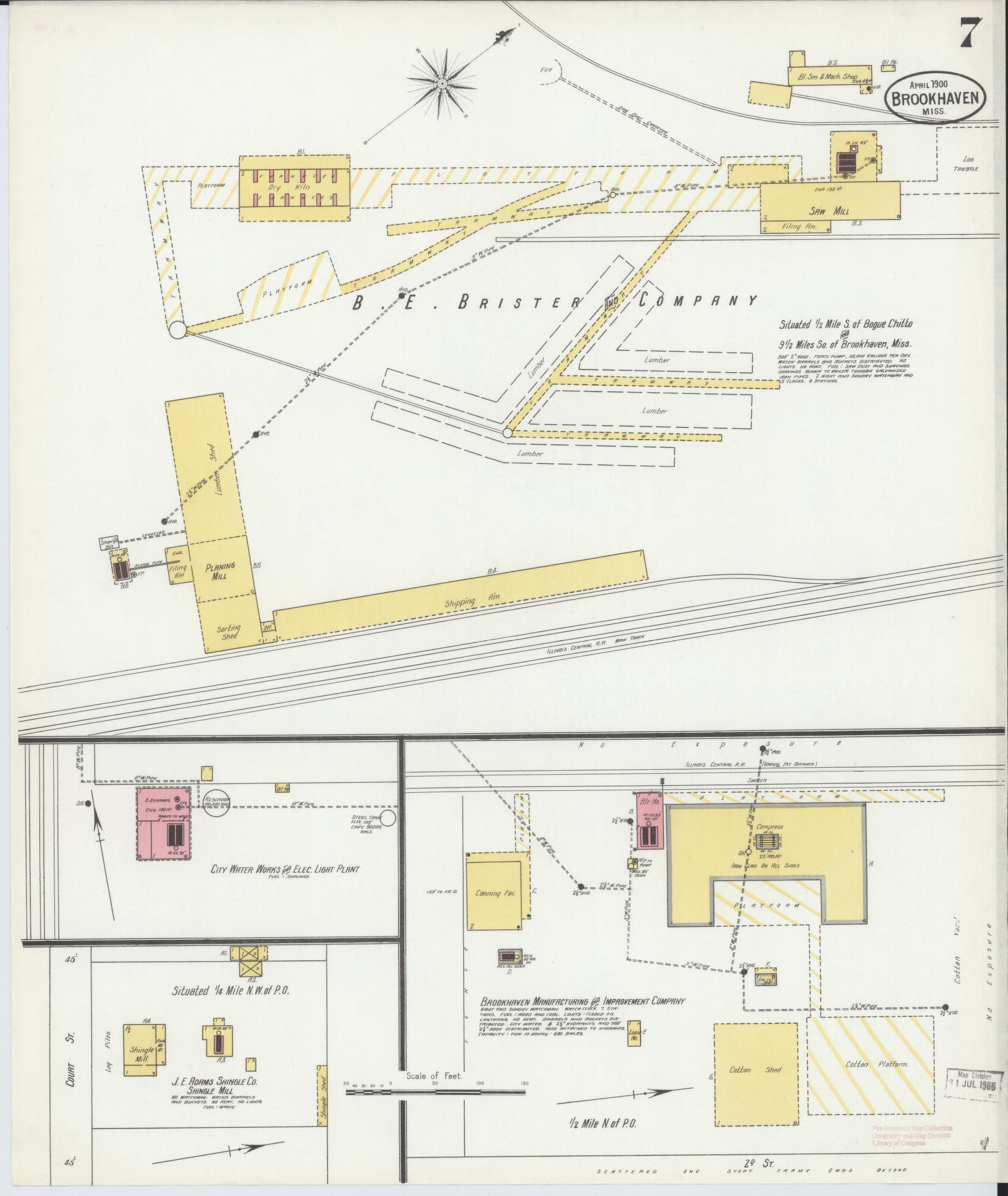 Sanborn Fire Insurance Map from Brookhaven, Lincoln County, Mississippi (1900), Sheet #0007 - Historic Sanborn Fire Insurance Map Print, vintage old map wall art, antique decor, genealogy gift, Mississippi Mississippi map