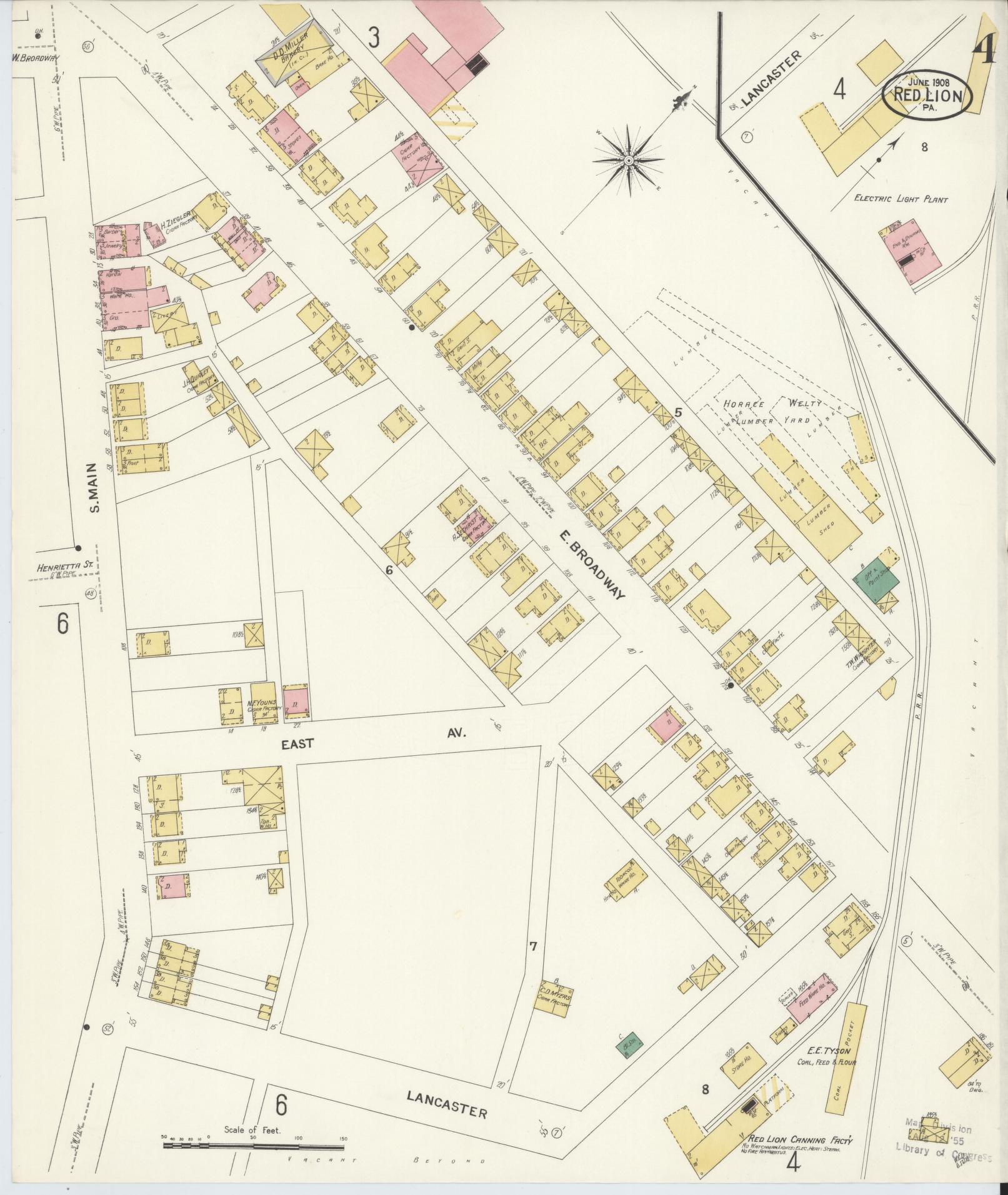 Sanborn Fire Insurance Map from Red Lion, York County, Pennsylvania (1908), Sheet #0004 - Complete Map Set gallery image, historic Sanborn map, vintage wall art, Pennsylvania Pennsylvania