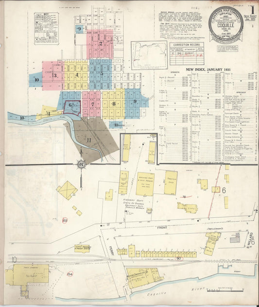 Sanborn Fire Insurance Map from Coquille, Coos County, Oregon (1945), Sheet #0001 - Complete Map Set gallery image, historic Sanborn map, vintage wall art, Oregon Oregon