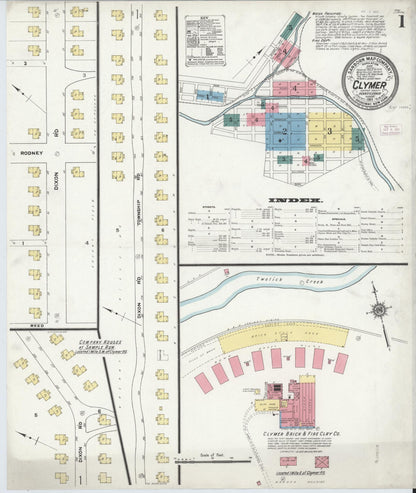 Sanborn Fire Insurance Map from Clymer, Indiana County, Pennsylvania (1911), Sheet #0001 - Historic Sanborn Fire Insurance Map Print, vintage old map wall art, antique decor, genealogy gift, Clymer Indiana map