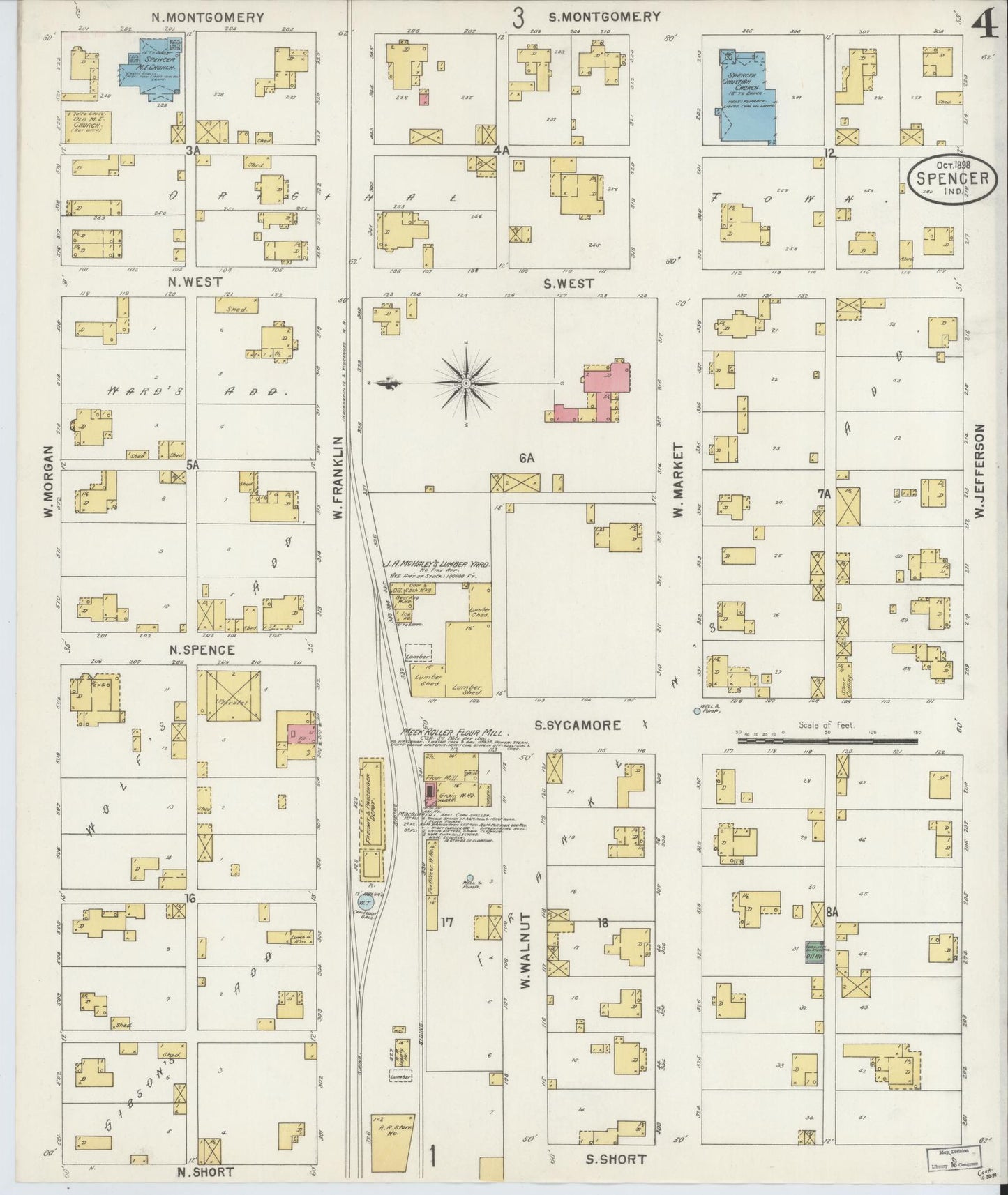 Sanborn Fire Insurance Map from Spencer, Owen County, Indiana (1898), Sheet #0004 - Historic Sanborn Fire Insurance Map Print, vintage old map wall art, antique decor, genealogy gift, Indiana Indiana map