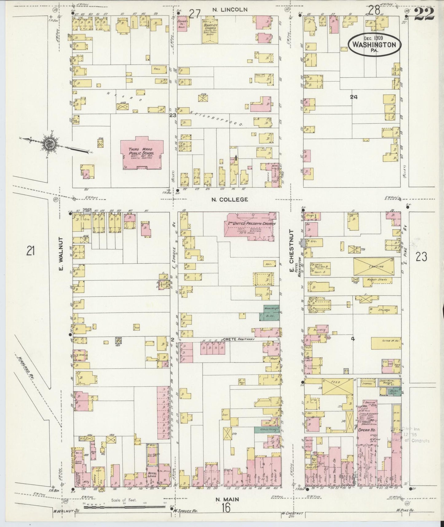 Sanborn Fire Insurance Map from Washington, Washington County, Pennsylvania (1909), Sheet #0022 - Historic Sanborn Fire Insurance Map Print, vintage old map wall art, antique decor, genealogy gift, Sanborn Fire Insurance Map from Washington Washington map