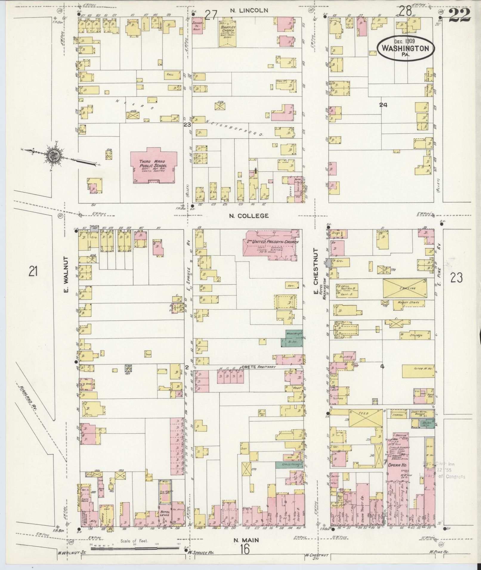 Sanborn Fire Insurance Map from Washington, Washington County, Pennsylvania (1909), Sheet #0022 - Historic Sanborn Fire Insurance Map Print, vintage old map wall art, antique decor, genealogy gift, Sanborn Fire Insurance Map from Washington Washington map