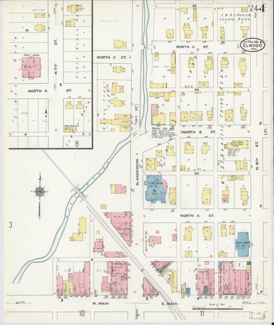Sanborn Fire Insurance Map from Elwood, Madison County, Indiana (1910), Sheet #0004 - Historic Sanborn Fire Insurance Map Print, vintage old map wall art, antique decor, genealogy gift, Indiana Indiana map