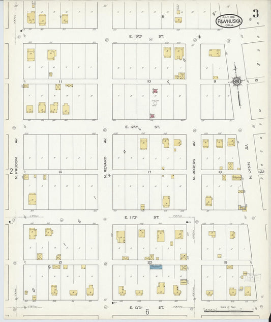 Sanborn Fire Insurance Map from Pawhuska, Osage County, Oklahoma (1916), Sheet #0003 - Historic Sanborn Fire Insurance Map Print, vintage old map wall art, antique decor, genealogy gift, Oklahoma Oklahoma map