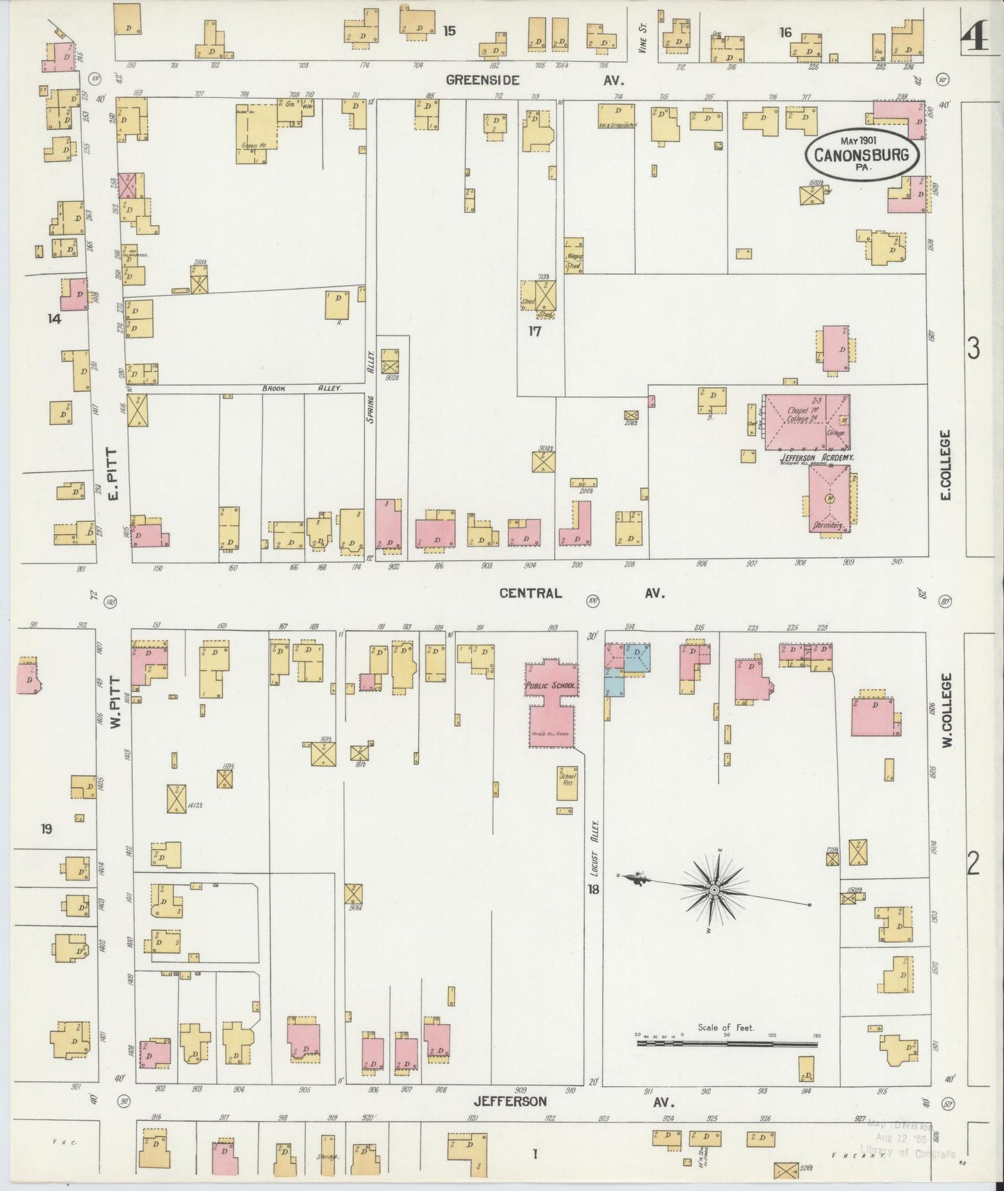 Sanborn Fire Insurance Map from Canonsburg, Washington County, Pennsylvania (1901), Sheet #0004 - Historic Sanborn Fire Insurance Map Print, vintage old map wall art, antique decor, genealogy gift, Pennsylvania Pennsylvania map