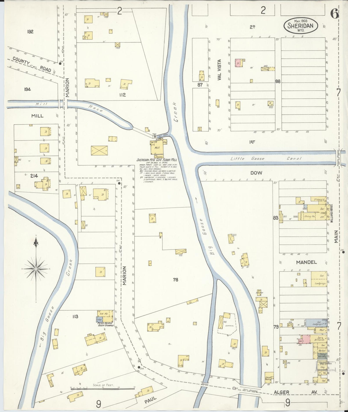 Sanborn Fire Insurance Map from Sheridan, Sheridan County, Wyoming (1903), Sheet #0006 - Historic Sanborn Fire Insurance Map Print, vintage old map wall art, antique decor, genealogy gift, Wyoming Wyoming map