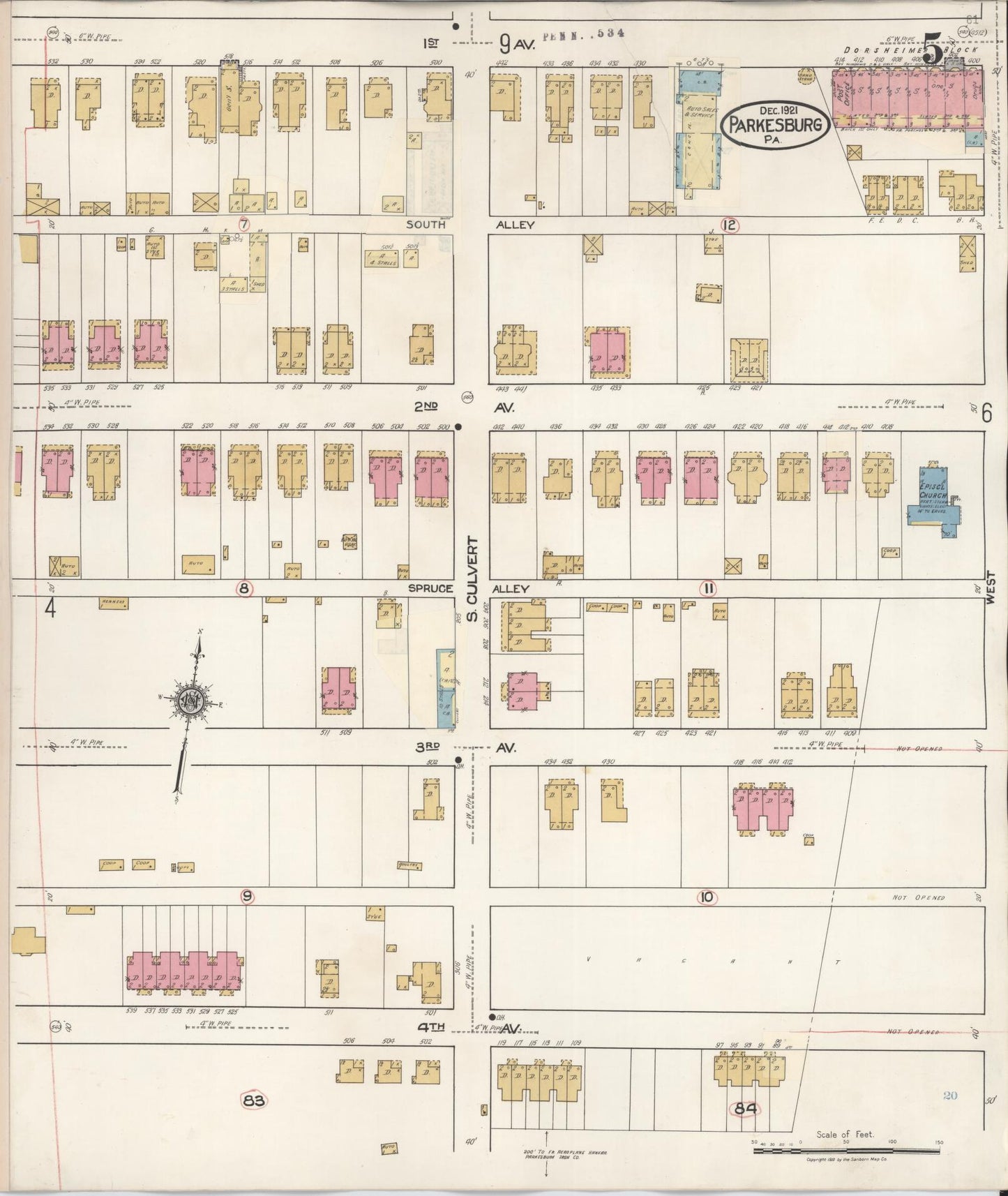 Sanborn Fire Insurance Map from Parkesburg, Chester County, Pennsylvania (1934), Sheet #0005 - Complete Map Set gallery image, historic Sanborn map, vintage wall art, Pennsylvania Pennsylvania