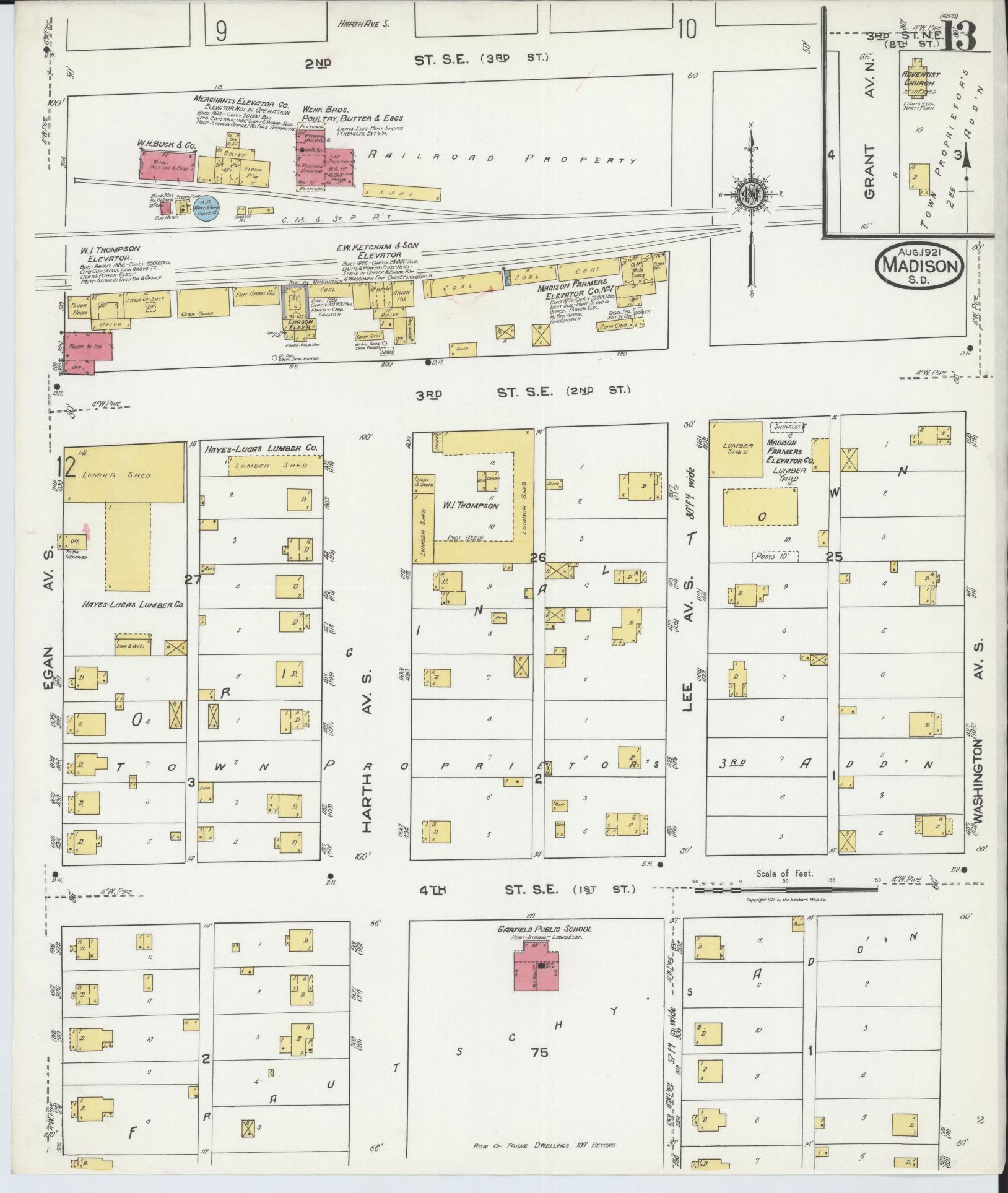Sanborn Fire Insurance Map from Madison, Lake County, South Dakota (1921), Sheet #0013 - Complete Map Set gallery image, historic Sanborn map, vintage wall art, South Dakota South Dakota
