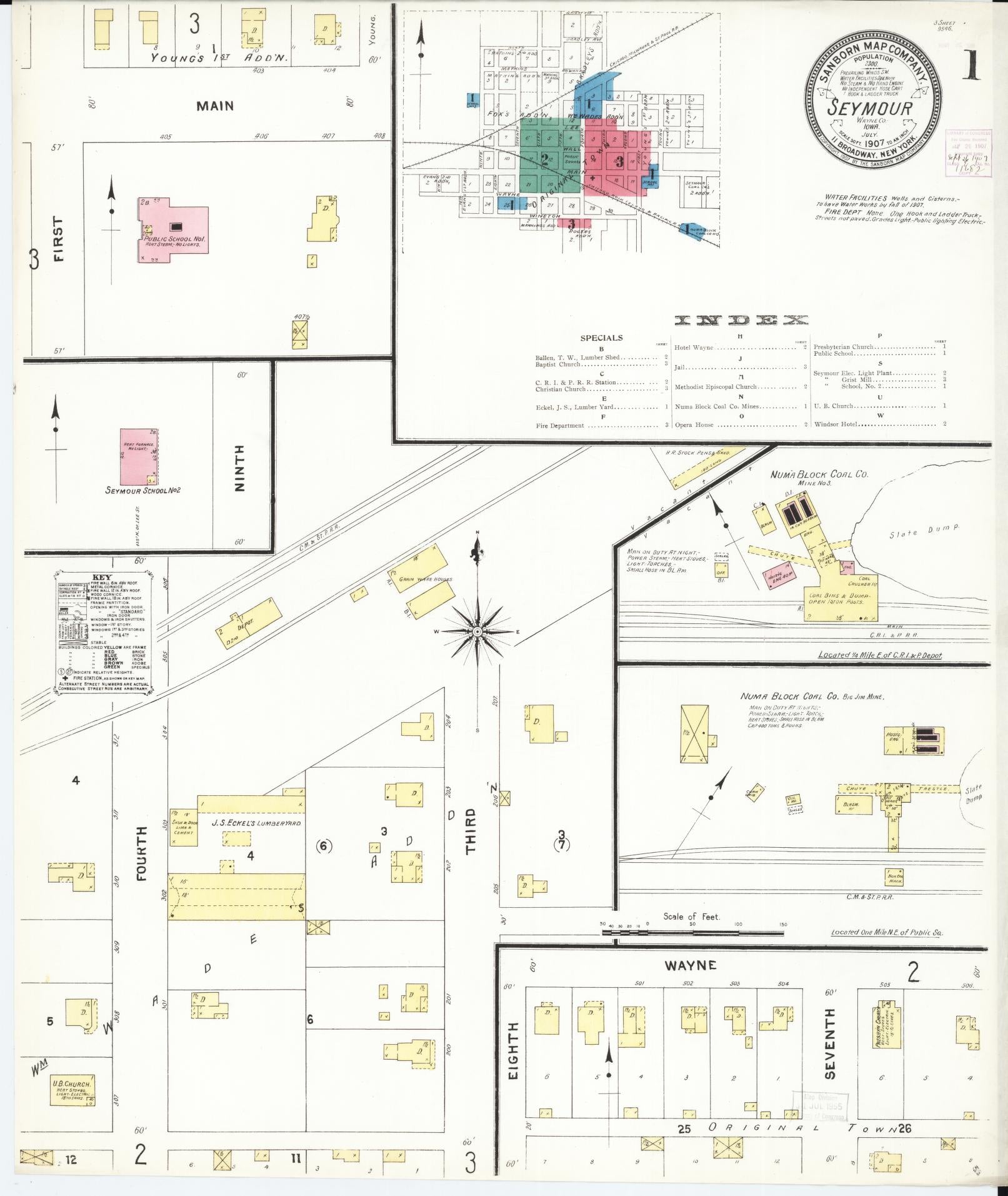 Sanborn Fire Insurance Map from Seymour, Wayne County, Iowa (1907), Sheet #0001 - Historic Sanborn Fire Insurance Map Print, vintage old map wall art