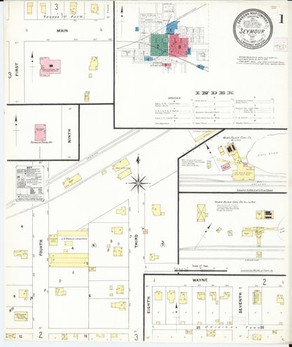 Sanborn Fire Insurance Map from Seymour, Wayne County, Iowa (1907), Sheet #0001 - Historic Sanborn Fire Insurance Map Print, vintage old map wall art