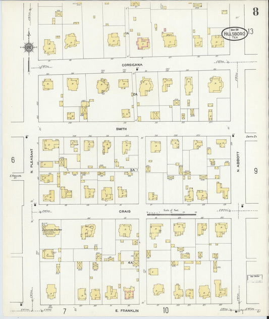 Sanborn Fire Insurance Map from Hillsboro, Hill County, Texas (1911), Sheet #0008 - Historic Sanborn Fire Insurance Map Print, vintage old map wall art, antique decor, genealogy gift, Texas Texas map