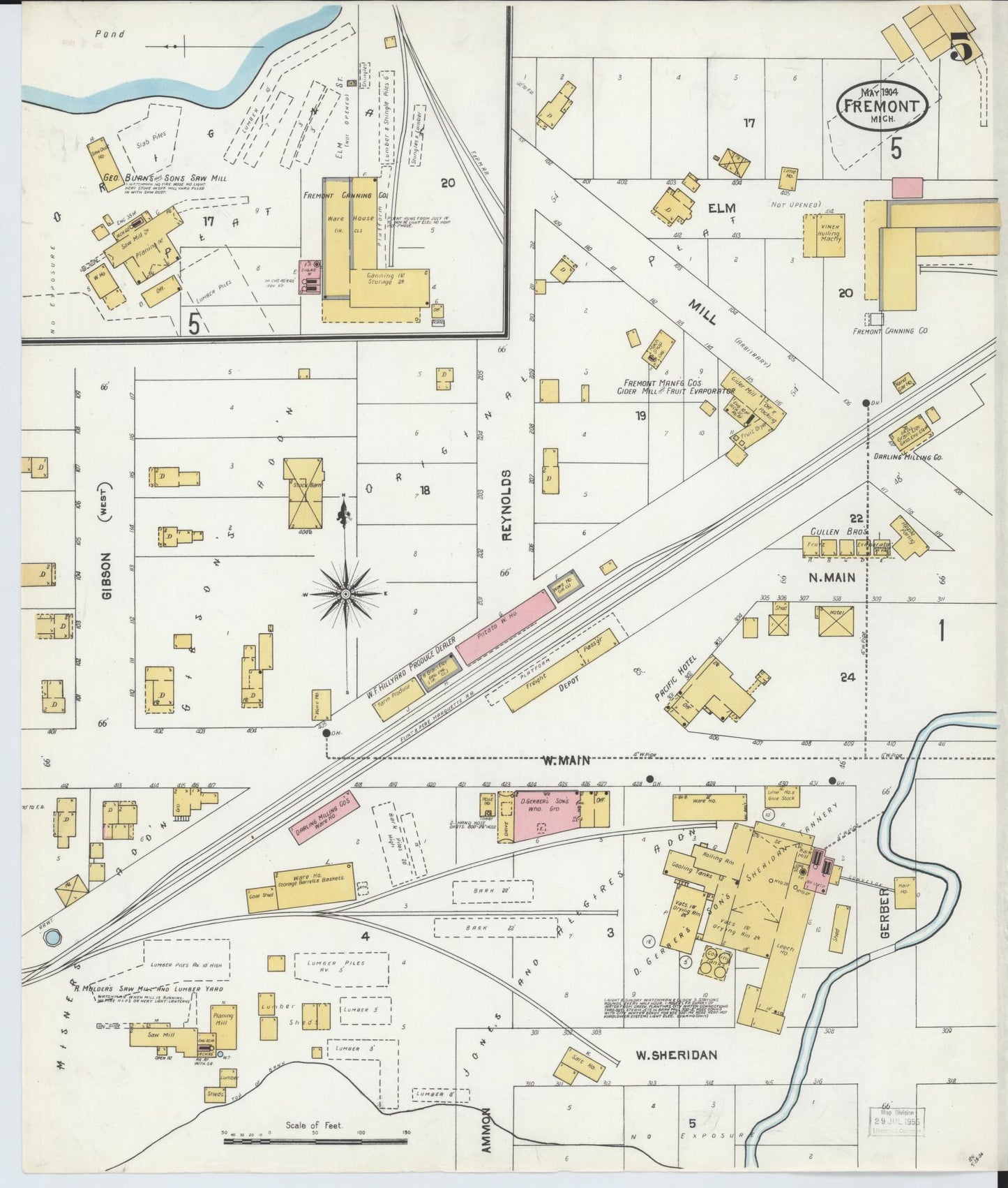Sanborn Fire Insurance Map from Fremont, Newaygo County, Michigan (1904), Sheet #0005 - Complete Map Set gallery image, historic Sanborn map, vintage wall art, Michigan Michigan