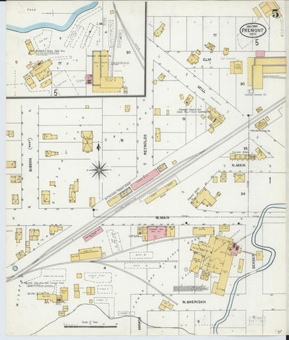 Sanborn Fire Insurance Map from Fremont, Newaygo County, Michigan (1904), Sheet #0005 - Complete Map Set gallery image, historic Sanborn map, vintage wall art, Michigan Michigan