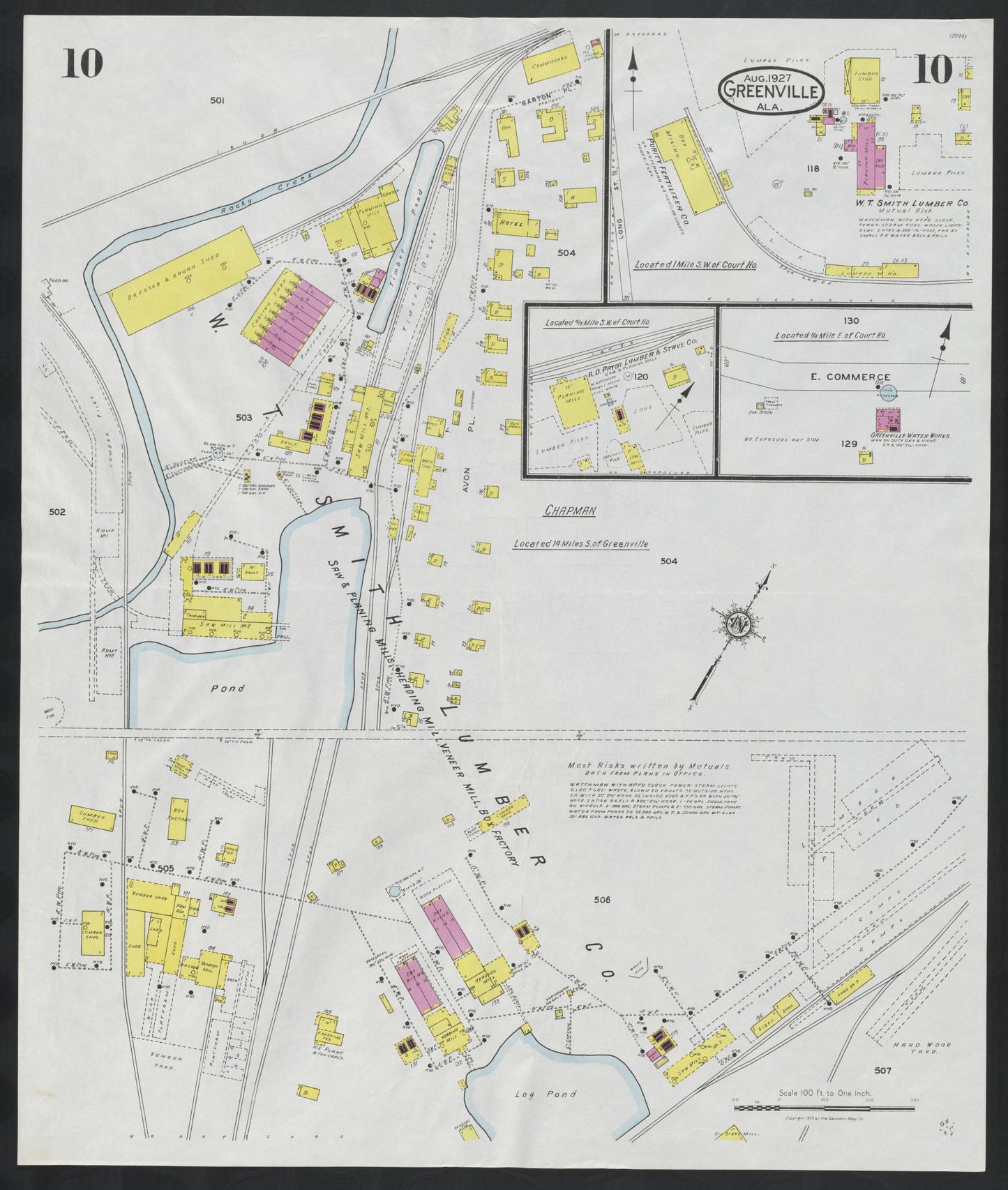 Sanborn Fire Insurance Map from Greenville, Butler County, Alabama (1927), Sheet #0010 - Complete Map Set gallery image, historic Sanborn map, vintage wall art, Alabama Alabama