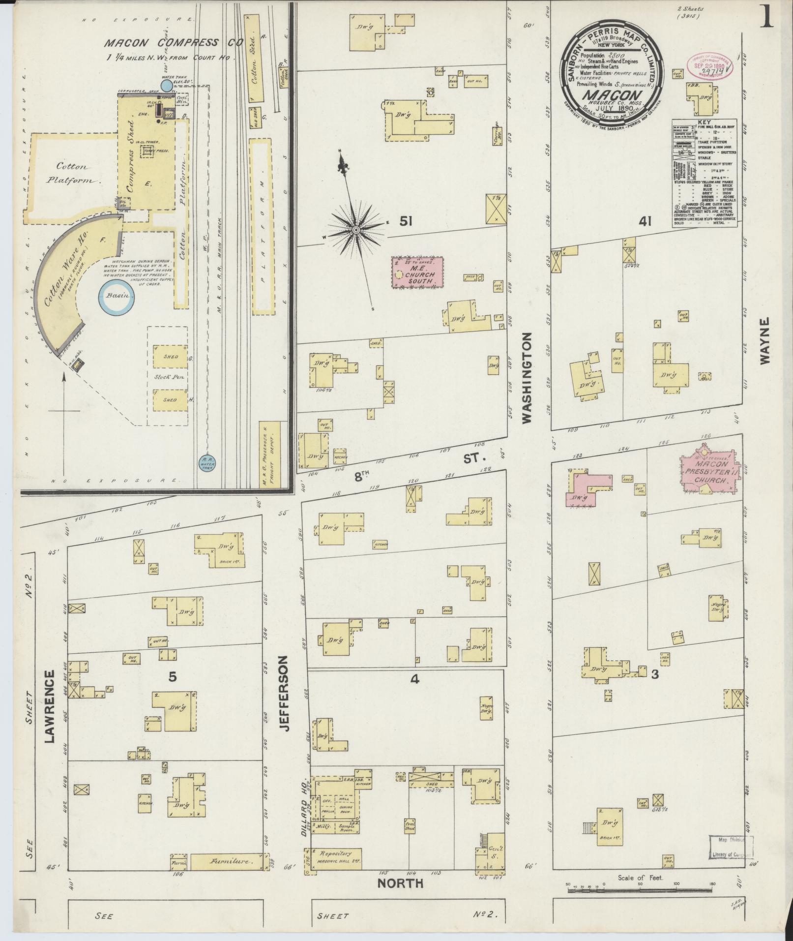 Sanborn Fire Insurance Map from Macon, Noxubee County, Mississippi (1890), Sheet #0001 - Historic Sanborn Fire Insurance Map Print, vintage old map wall art, antique decor, genealogy gift, Mississippi Mississippi map