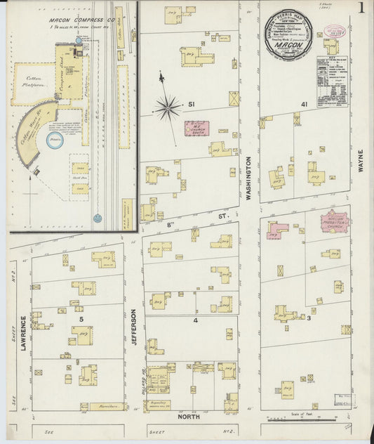 Sanborn Fire Insurance Map from Macon, Noxubee County, Mississippi (1890), Sheet #0001 - Historic Sanborn Fire Insurance Map Print, vintage old map wall art, antique decor, genealogy gift, Mississippi Mississippi map