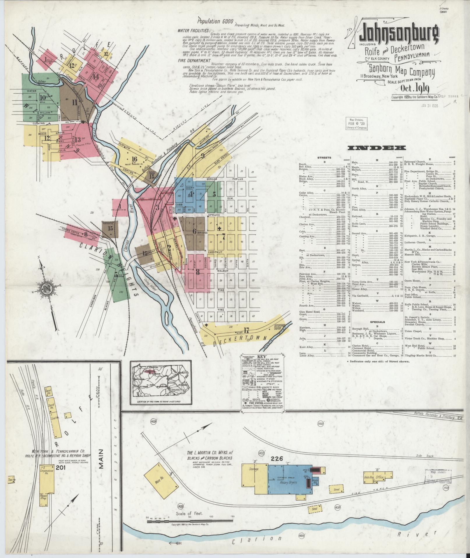 Sanborn Fire Insurance Map from Johnsonburg, Elk County, Pennsylvania (1919), Sheet #0001 - Historic Sanborn Fire Insurance Map Print, vintage old map wall art, antique decor, genealogy gift, Pennsylvania Pennsylvania map
