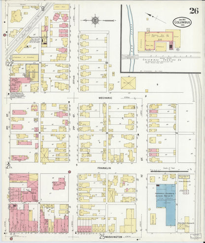 Sanborn Fire Insurance Map from Columbus, Bartholomew County, Indiana (1912), Sheet #0026 - Historic Sanborn Fire Insurance Map Print, vintage old map wall art, antique decor, genealogy gift, Indiana Indiana map
