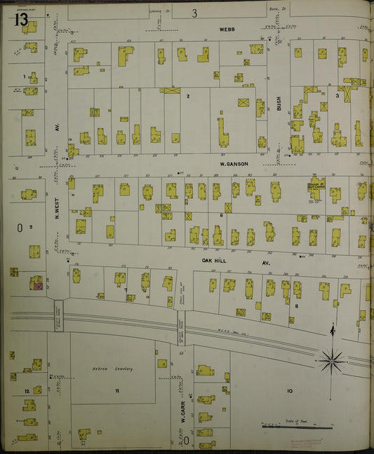 Sanborn Fire Insurance Map from Jackson, Jackson County, Michigan (1907), Sheet #0013 - Historic Sanborn Fire Insurance Map Print, vintage old map wall art, antique decor, genealogy gift, Michigan Michigan map