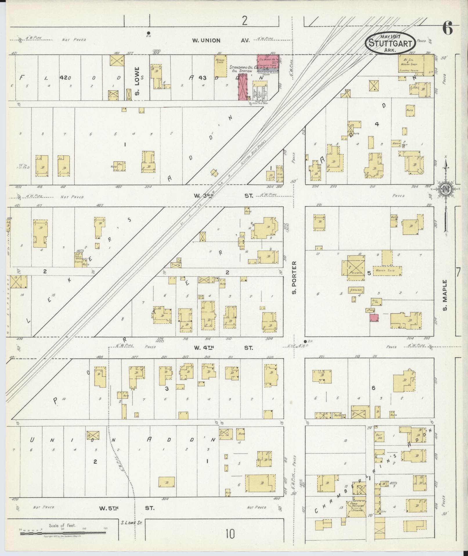Sanborn Fire Insurance Map from Stuttgart, Arkansas County, Arkansas (1917), Sheet #0006 - Complete Map Set gallery image, historic Sanborn map, vintage wall art, Stuttgart Arkansas