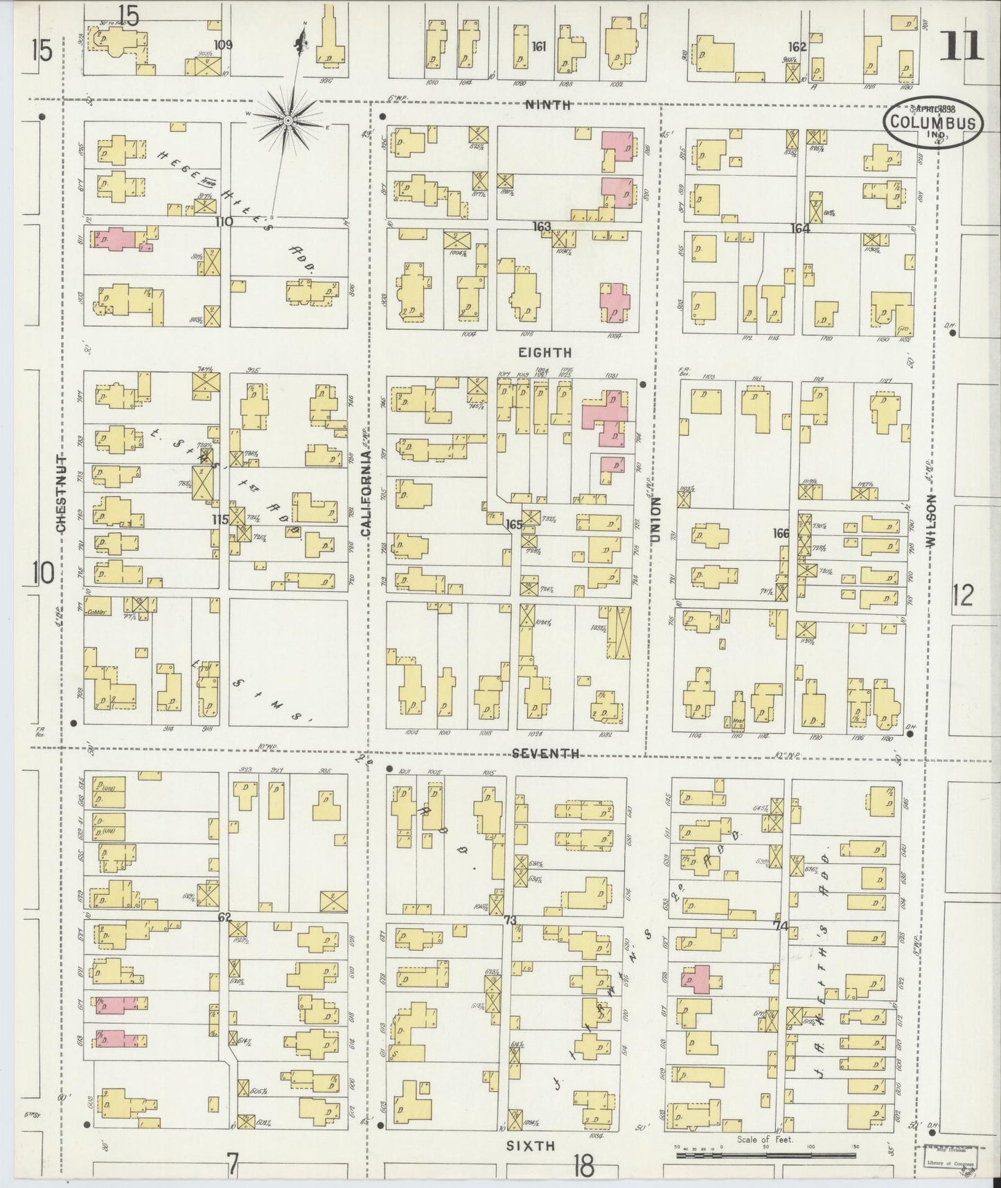 Sanborn Fire Insurance Map from Columbus, Bartholomew County, Indiana (1898), Sheet #0011 - Complete Map Set gallery image, historic Sanborn map, vintage wall art, Indiana Indiana