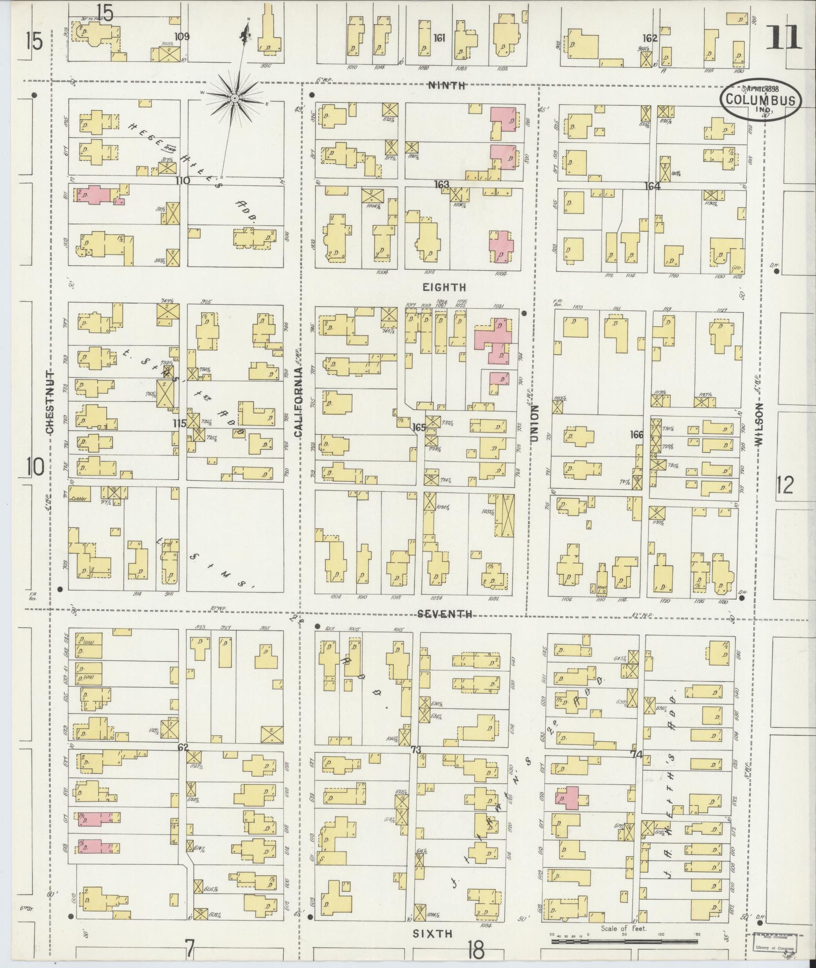 Sanborn Fire Insurance Map from Columbus, Bartholomew County, Indiana (1898), Sheet #0011 - Complete Map Set gallery image, historic Sanborn map, vintage wall art, Indiana Indiana