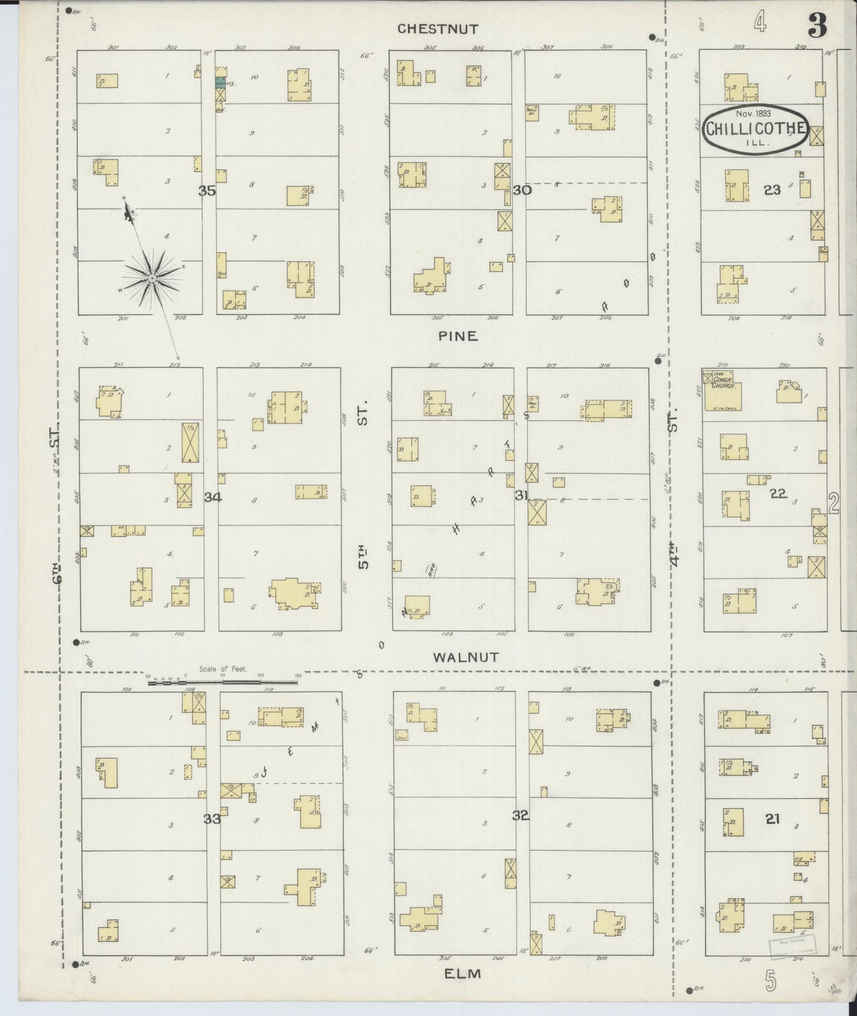 Sanborn Fire Insurance Map from Chillicothe, Peoria County, Illinois (1893), Sheet #0003 - Complete Map Set gallery image, historic Sanborn map, vintage wall art, Illinois Illinois