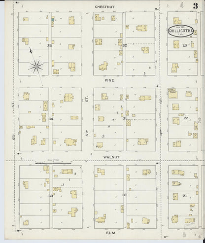 Sanborn Fire Insurance Map from Chillicothe, Peoria County, Illinois (1893), Sheet #0003 - Complete Map Set gallery image, historic Sanborn map, vintage wall art, Illinois Illinois