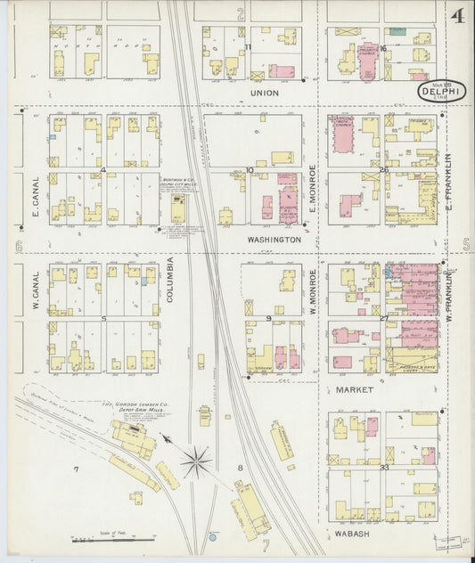 Sanborn Fire Insurance Map from Delphi, Carroll County, Indiana (1893), Sheet #0004 - Historic Sanborn Fire Insurance Map Print, vintage old map wall art, antique decor, genealogy gift, Indiana Indiana map