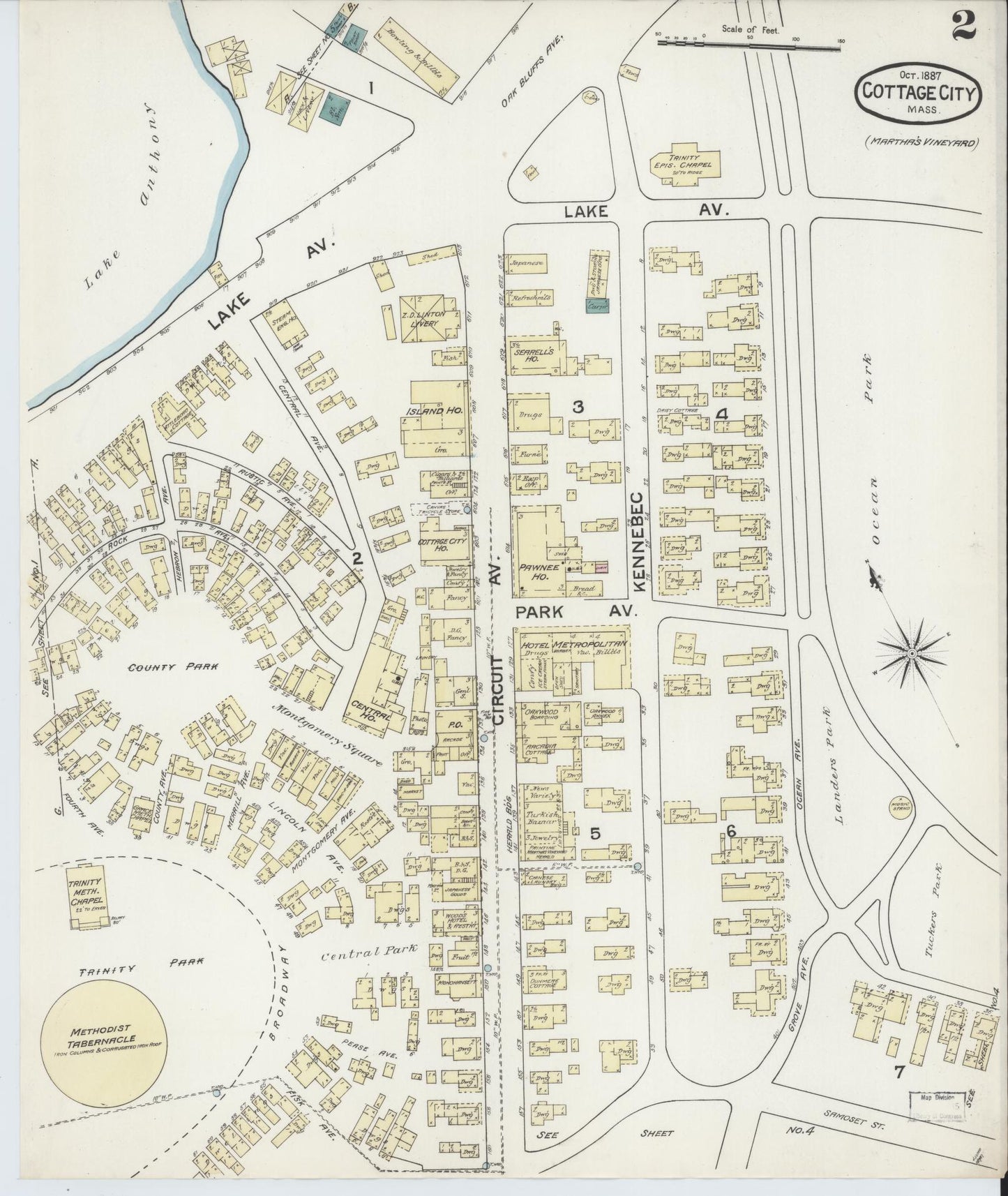 Sanborn Fire Insurance Map from Cottage City, Dukes County, Massachusetts (1887), Sheet #0002 - Complete Map Set gallery image, historic Sanborn map, vintage wall art, Massachusetts Massachusetts