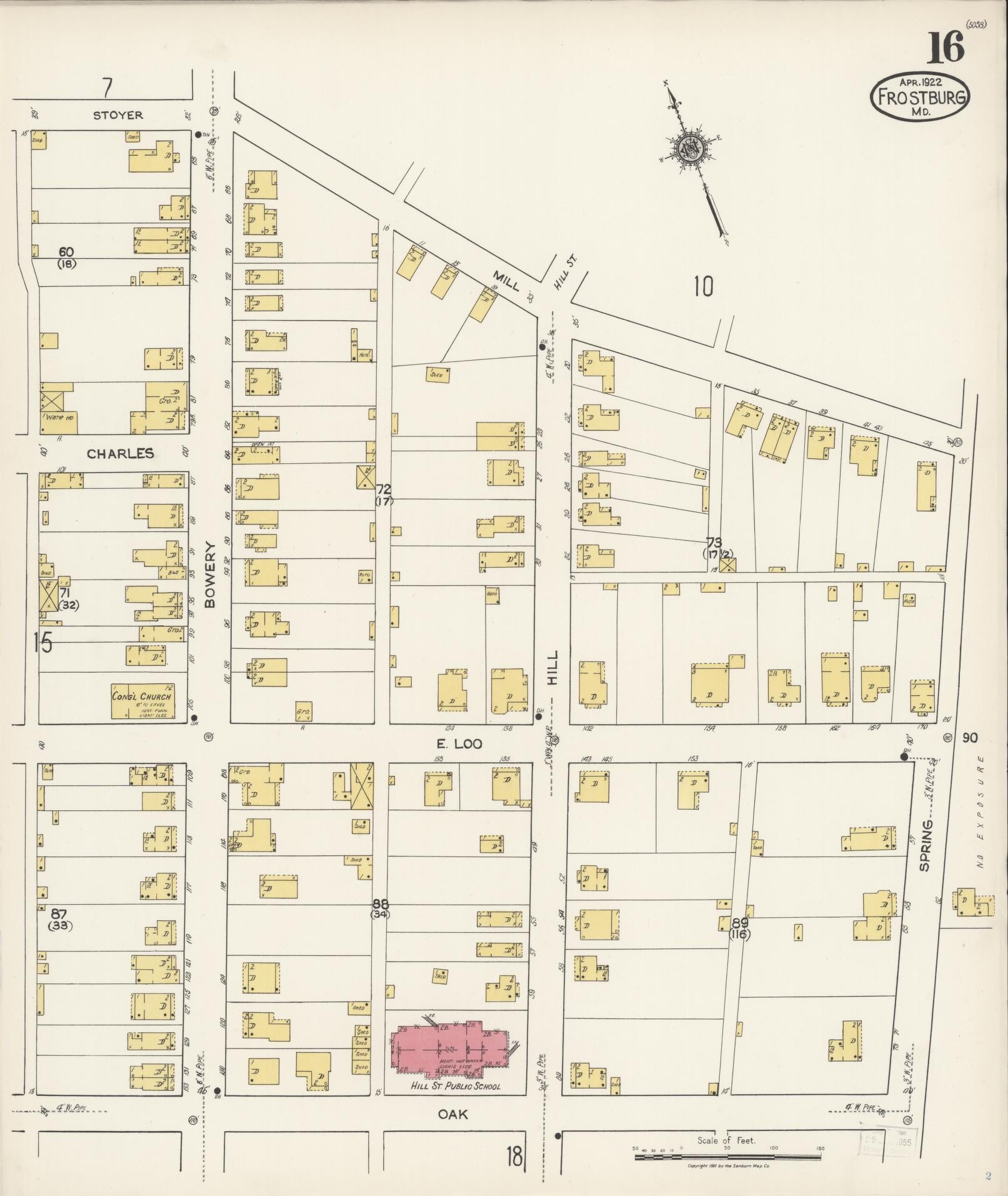 Sanborn Fire Insurance Map from Frostburg, Allegany County, Maryland (1922), Sheet #0016 - Historic Sanborn Fire Insurance Map Print, vintage old map wall art
