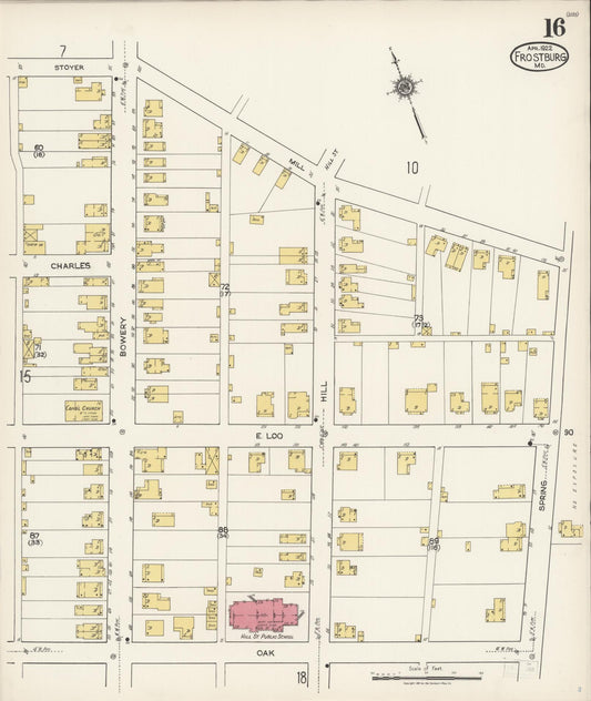 Sanborn Fire Insurance Map from Frostburg, Allegany County, Maryland (1922), Sheet #0016 - Historic Sanborn Fire Insurance Map Print, vintage old map wall art