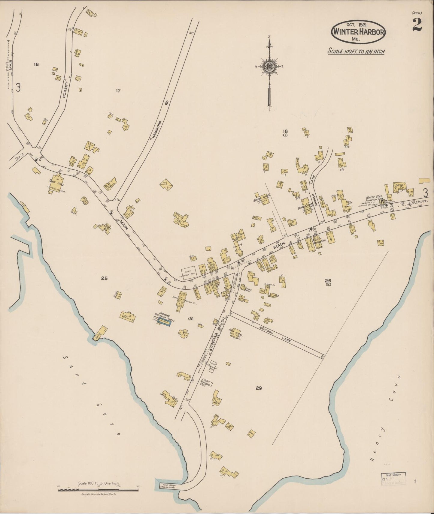 Sanborn Fire Insurance Map from Winter Harbor, Hancock County, Maine (1921), Sheet #0002 - Complete Map Set gallery image, historic Sanborn map, vintage wall art, Maine Maine
