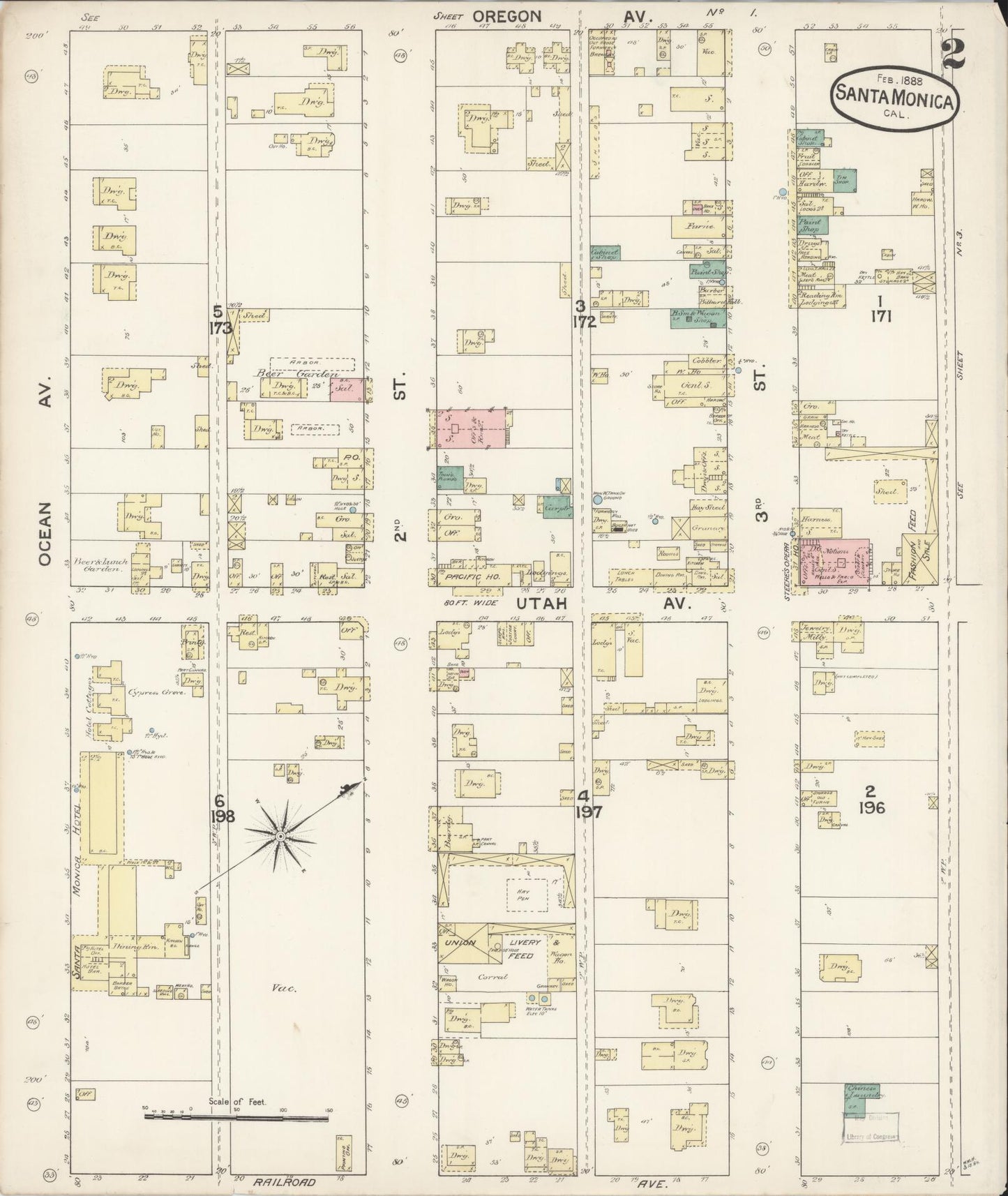 Sanborn Fire Insurance Map from Santa Monica, Los Angeles County, California (1888), Sheet #0002 - Complete Map Set gallery image, historic Sanborn map, vintage wall art, California California