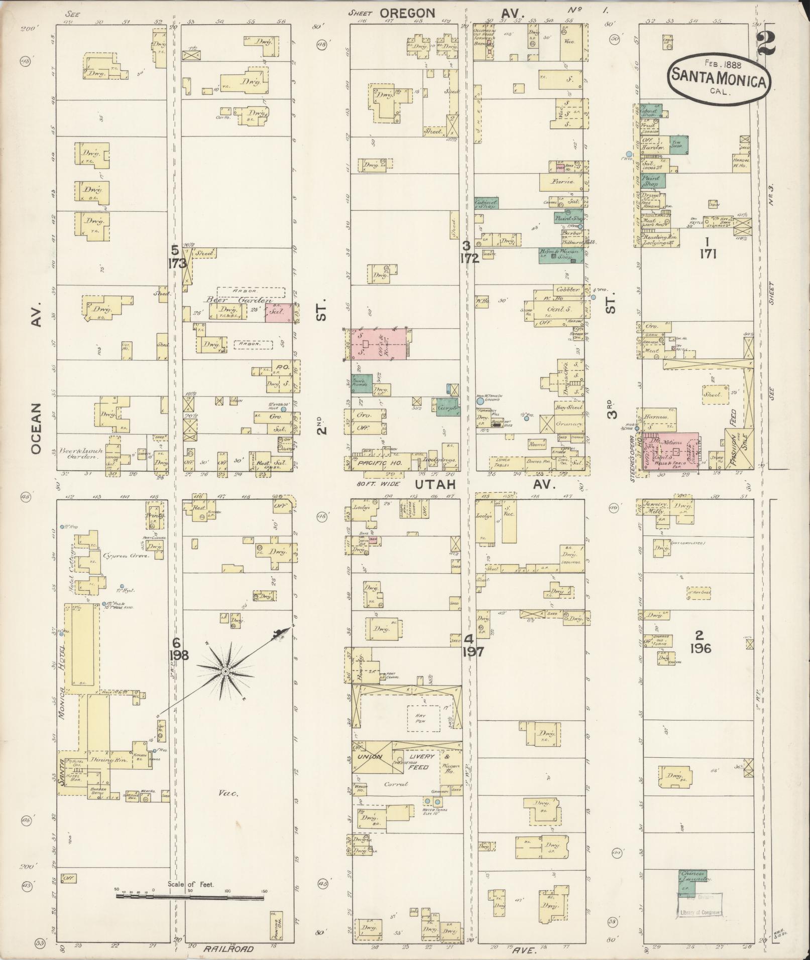 Sanborn Fire Insurance Map from Santa Monica, Los Angeles County, California (1888), Sheet #0002 - Complete Map Set gallery image, historic Sanborn map, vintage wall art, California California